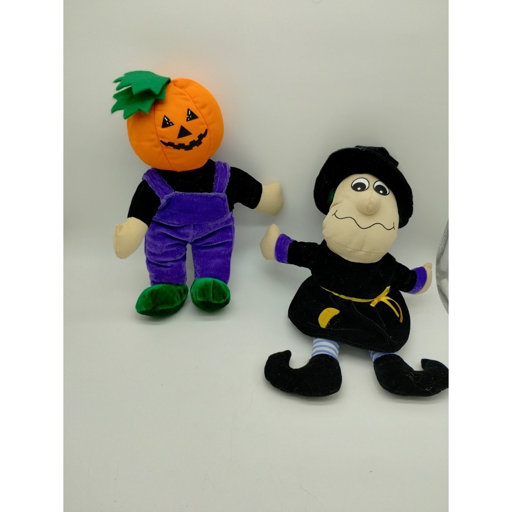 Lot Of 2 Halloween Plush Witch And Pumpkin Head Man